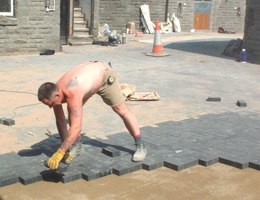 Block paving in progress at Mark Johnston's Warwick House Yard