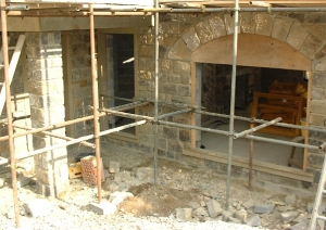 Another of the arches and a stone column to the rear of the Ramsgill house